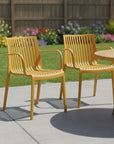 Set of Two Taupe Heavy Duty Plastic Outdoor Stacking Arm Chairs