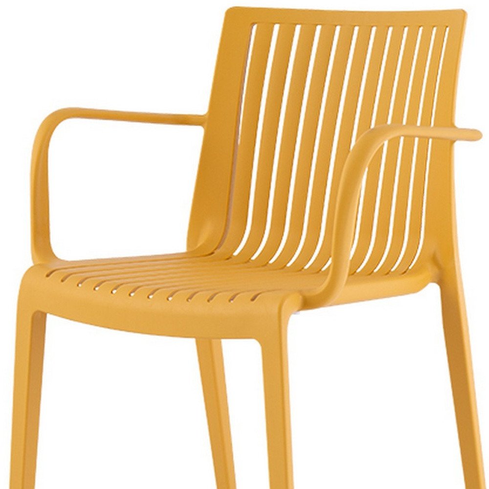 Set of Two Taupe Heavy Duty Plastic Outdoor Stacking Arm Chairs
