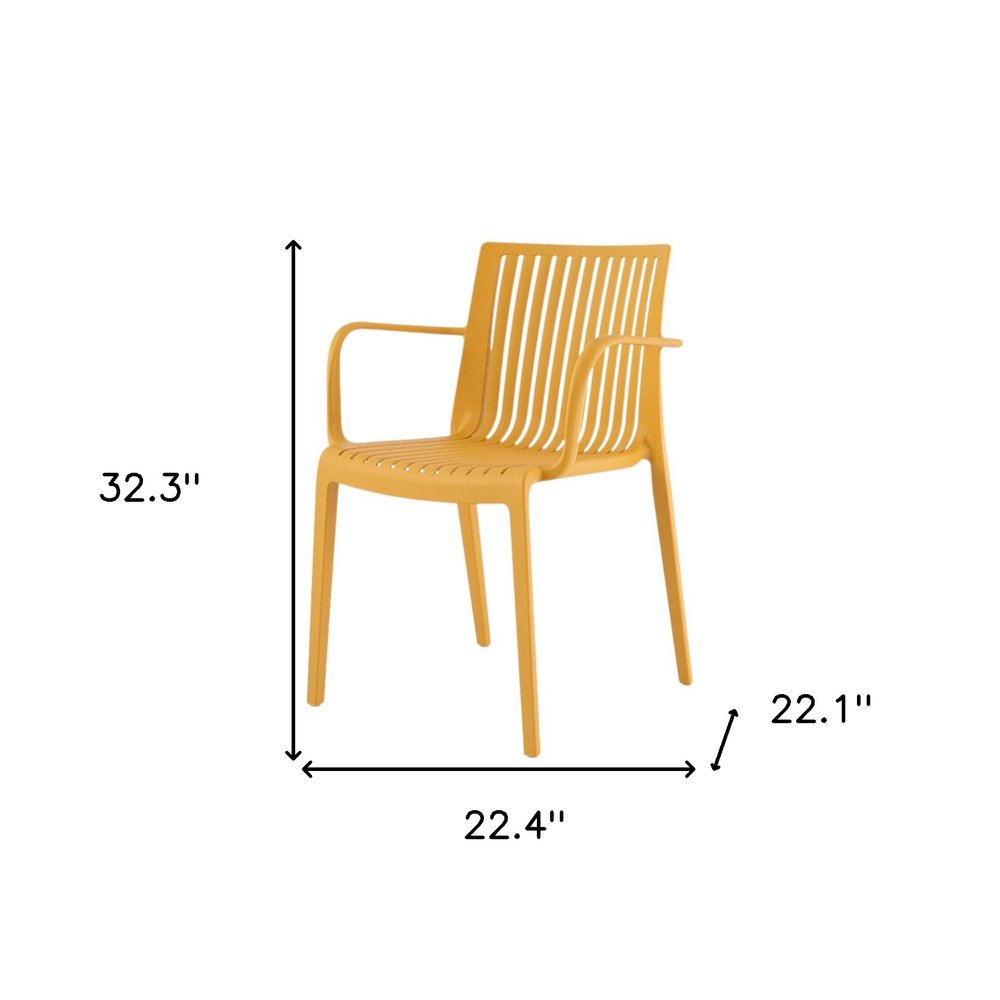 Set of Two Taupe Heavy Duty Plastic Outdoor Stacking Arm Chairs