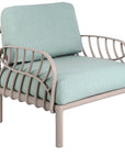 31" Gray Heavy Duty Plastic Outdoor Armchair With Sea Green Cushion