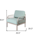 31" Gray Heavy Duty Plastic Outdoor Armchair With Sea Green Cushion