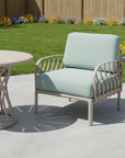 31" Gray Heavy Duty Plastic Outdoor Armchair With Sea Green Cushion