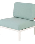 31" White Heavy Duty Plastic Outdoor Armchair With Sea Green Cushion