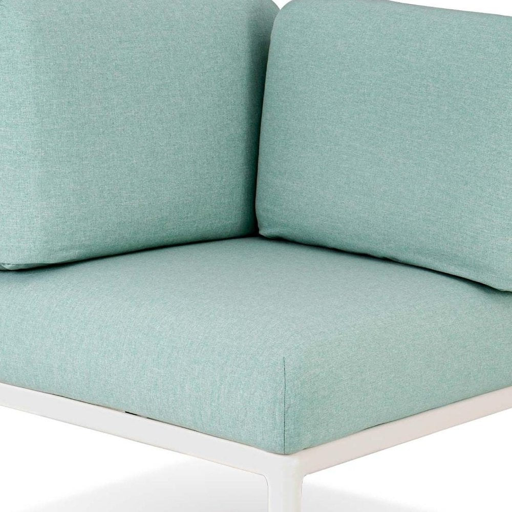 31" White Heavy Duty Plastic Outdoor Modular with Sea Green Cushion