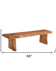 68" Brown Solid Wood Live Edge Dining Bench