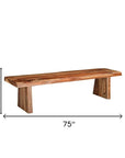 75" Brown Solid Wood Live Edge Dining Bench