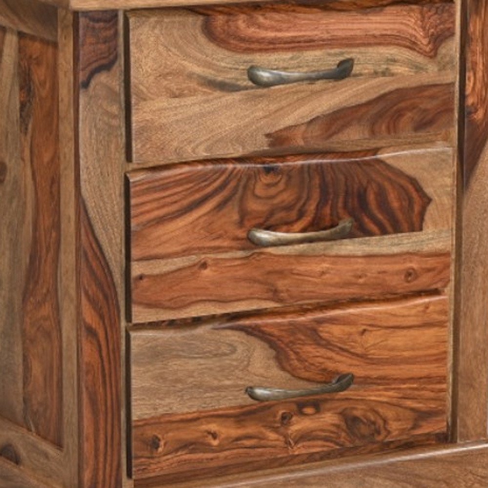 27" Brown Solid Wood Live Edge Three Drawer Nightstand