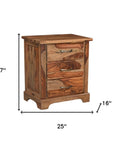 27" Brown Solid Wood Live Edge Three Drawer Nightstand
