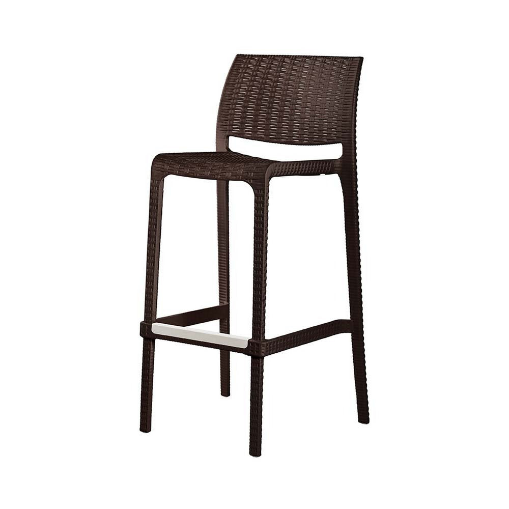 Set of Two 30" Brown Faux Rattan Heavy Duty Plastic Low Back Outdoor Bar Height Chairs