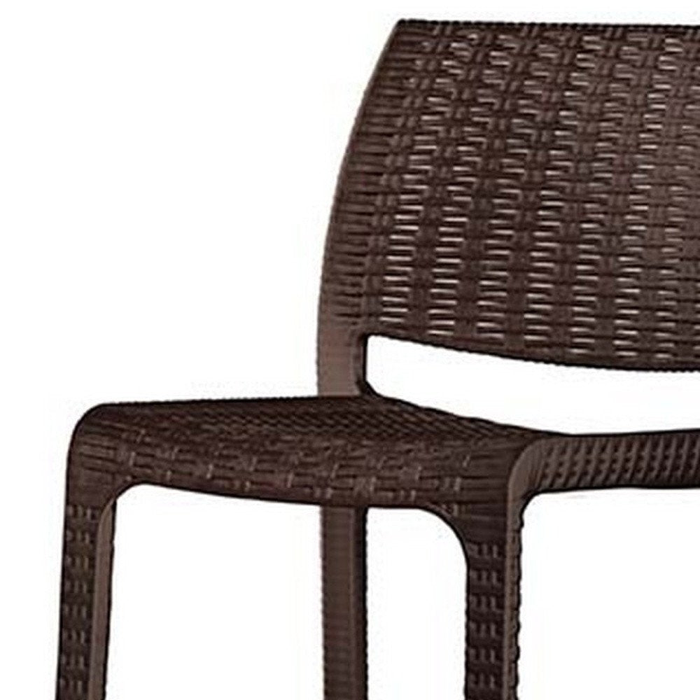 Set of Two 30" Brown Faux Rattan Heavy Duty Plastic Low Back Outdoor Bar Height Chairs