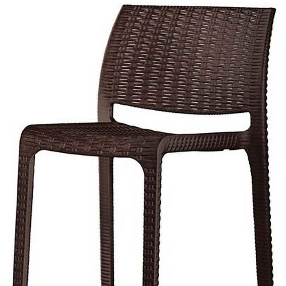 Set of Two 30" Brown Faux Rattan Heavy Duty Plastic Low Back Outdoor Bar Height Chairs