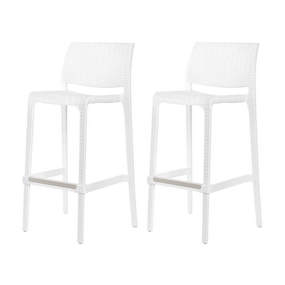 Set of Two 30" Brown Faux Rattan Heavy Duty Plastic Low Back Outdoor Bar Height Chairs