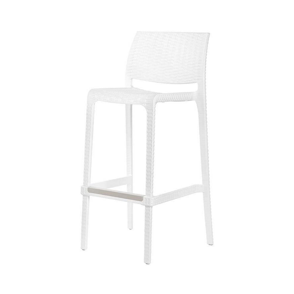 Set of Two 30" Brown Faux Rattan Heavy Duty Plastic Low Back Outdoor Bar Height Chairs