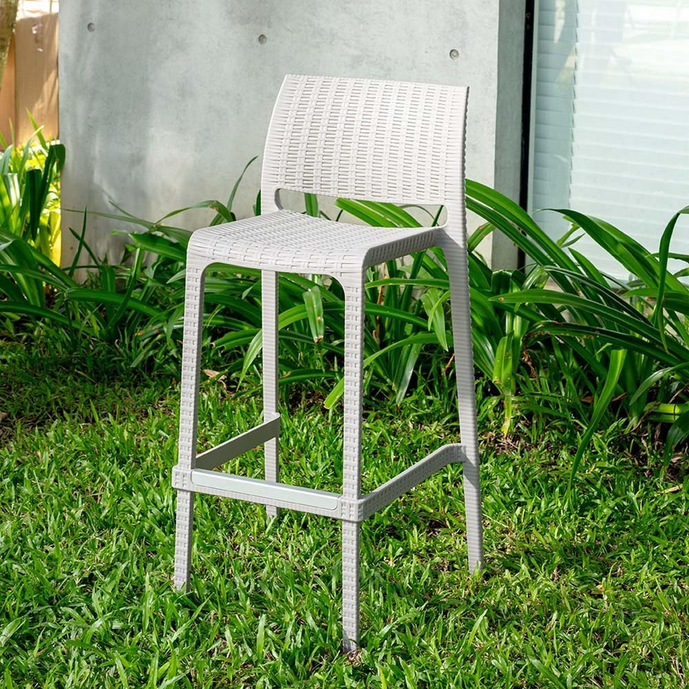 Set of Two 30" Brown Faux Rattan Heavy Duty Plastic Low Back Outdoor Bar Height Chairs