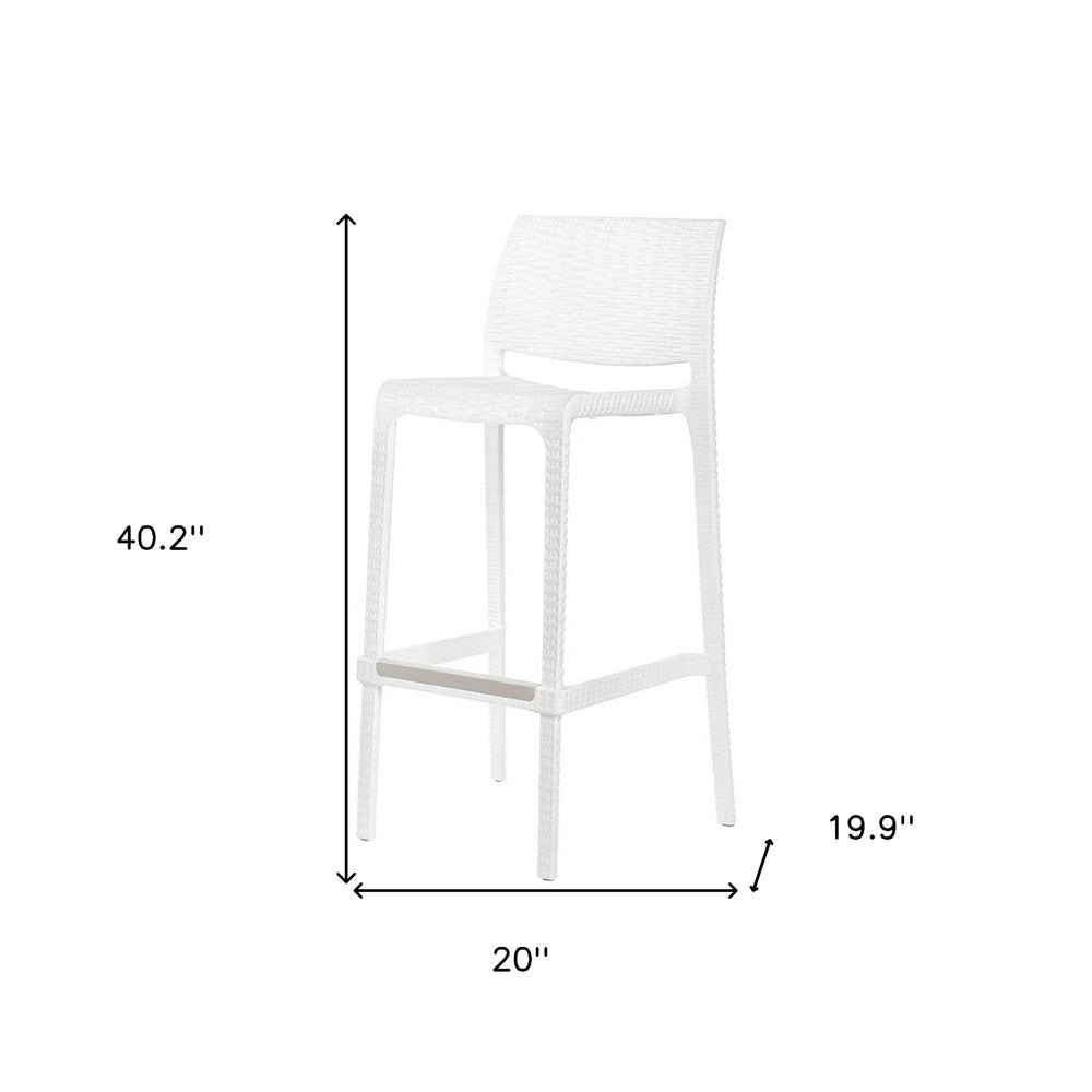 Set of Two 30" Brown Faux Rattan Heavy Duty Plastic Low Back Outdoor Bar Height Chairs