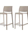 Set of Two 26" Taupe Faux Rattan Low Back Outdoor Counter Height Bar Chairs
