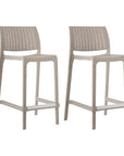 Set of Two 26" Taupe Faux Rattan Low Back Outdoor Counter Height Bar Chairs