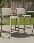 Set of Two 26" Taupe Faux Rattan Low Back Outdoor Counter Height Bar Chairs