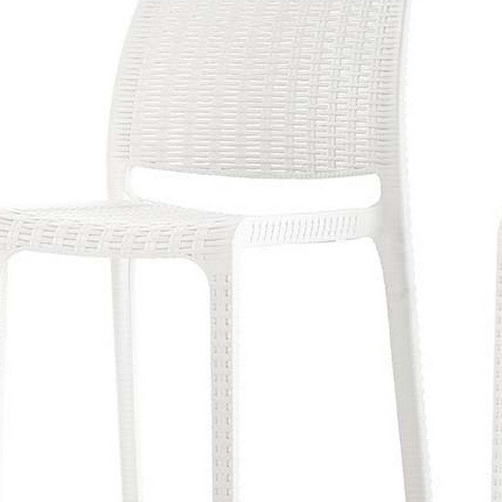 Set of Two 26" White Faux Rattan Heavy Duty Plastic Low Back Outdoor Counter Height Bar Chairs