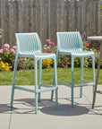 Set of Two 30" Baby Blue Heavy Duty Plastic Low Back Outdoor Bar Height Chairs