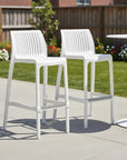 Set of Two 30" White Heavy Duty Plastic Low Back Outdoor Bar Height Chairs