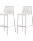Set of Two 30" White Heavy Duty Plastic Low Back Outdoor Bar Height Chairs