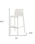 Set of Two 30" White Heavy Duty Plastic Low Back Outdoor Bar Height Chairs
