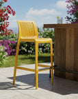 Set of Two 30" White Heavy Duty Plastic Low Back Outdoor Bar Height Chairs