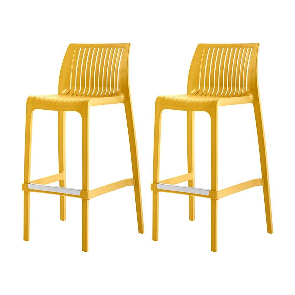 Set of Two 30" White Heavy Duty Plastic Low Back Outdoor Bar Height Chairs