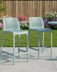 Set of Two 26" Baby Blue Heavy Duty Plastic Low Back Outdoor Counter Height Bar Chairs