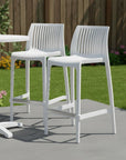 Set of Two 26" White Heavy Duty Plastic Low Back Outdoor Counter Height Bar Chairs