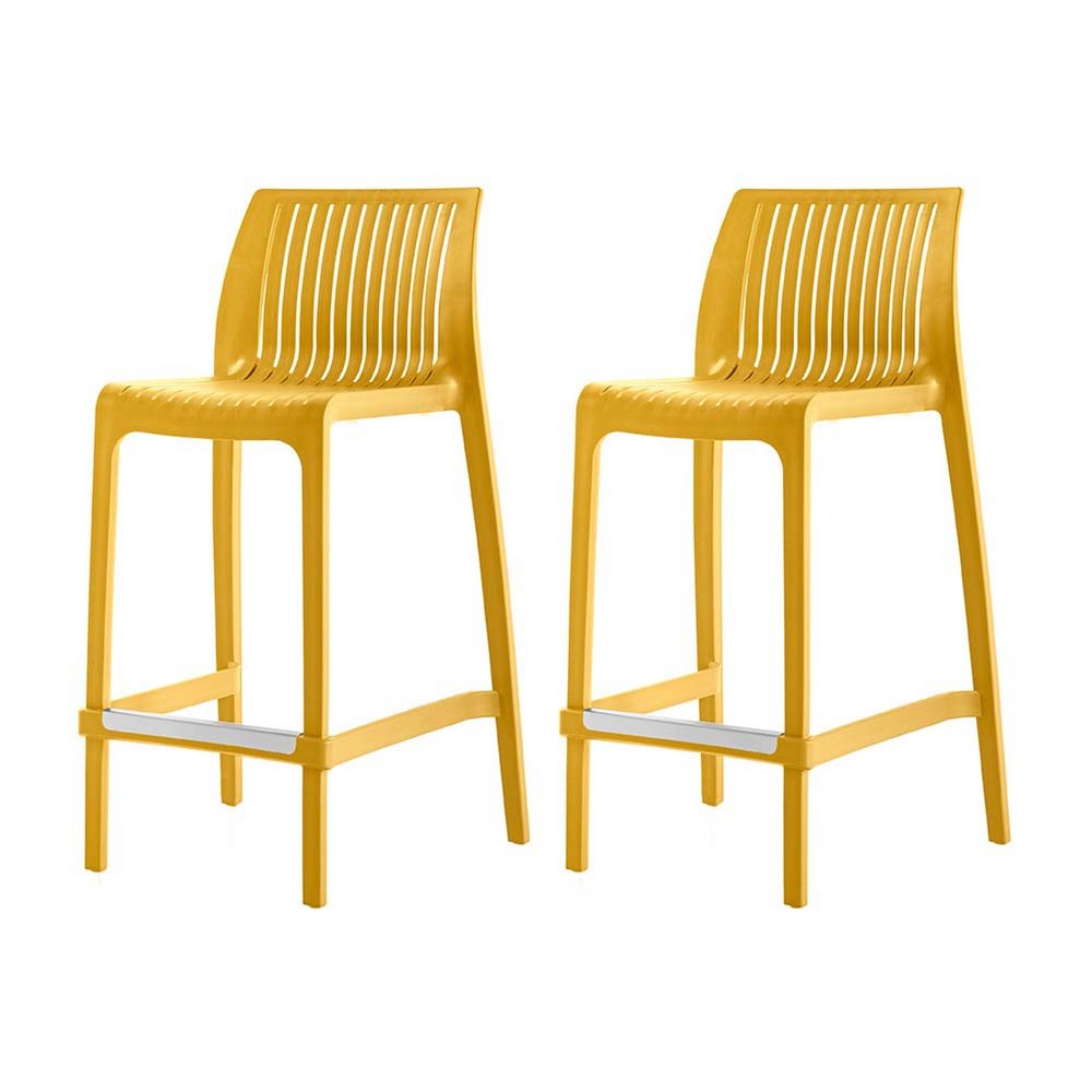 Set of Two 26" White Heavy Duty Plastic Low Back Outdoor Counter Height Bar Chairs