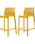 Set of Two 26" White Heavy Duty Plastic Low Back Outdoor Counter Height Bar Chairs