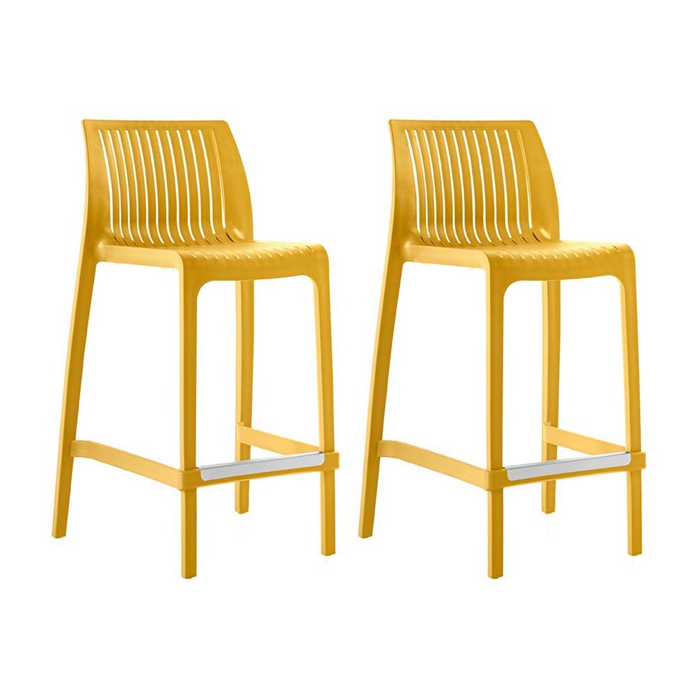 Set of Two 26" White Heavy Duty Plastic Low Back Outdoor Counter Height Bar Chairs