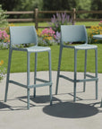 Set of Two 30" Baby Blue Heavy Duty Plastic Low Back Outdoor Bar Height Chairs