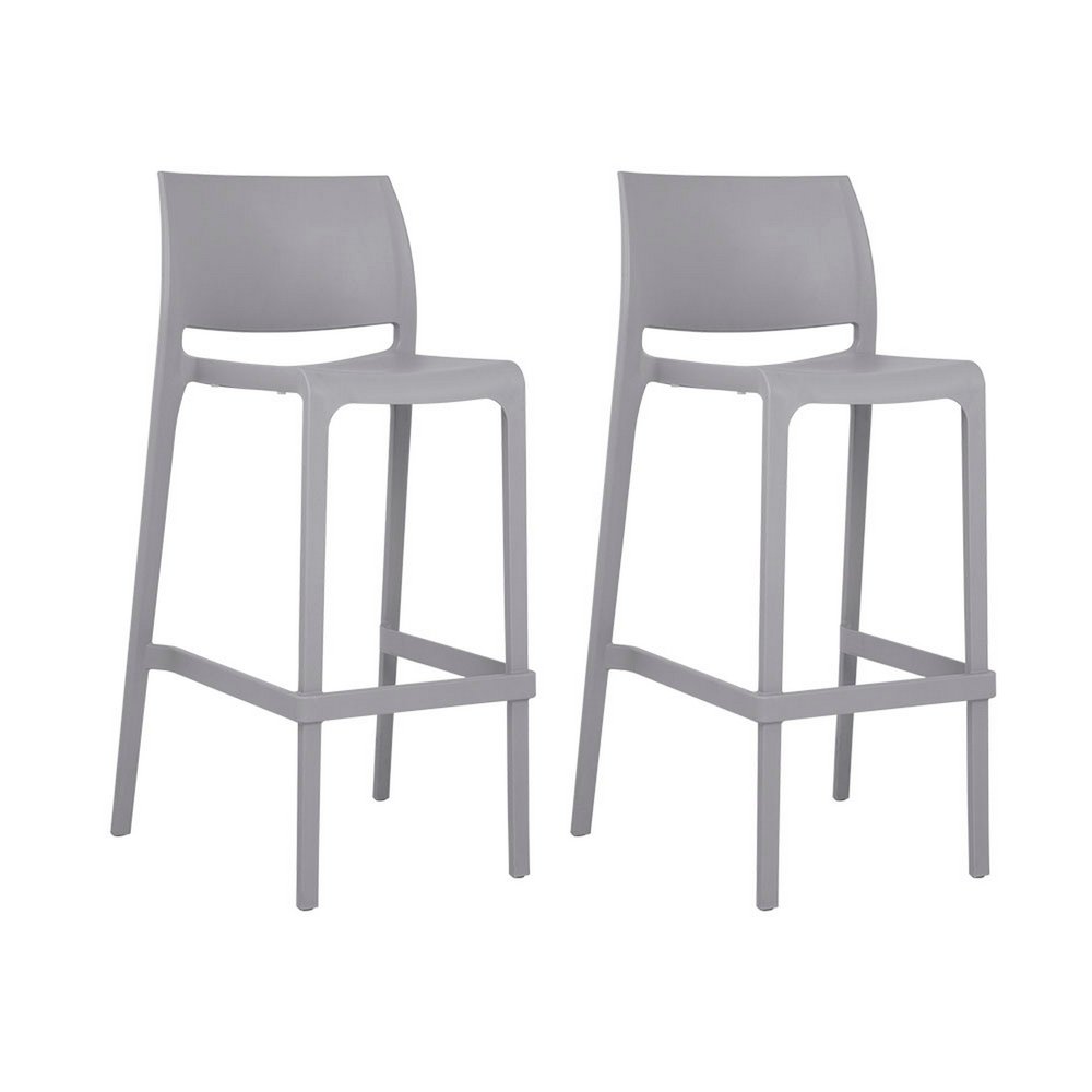 Set of Two 30" Taupe Heavy Duty Plastic Low Back Outdoor Bar Height Chairs