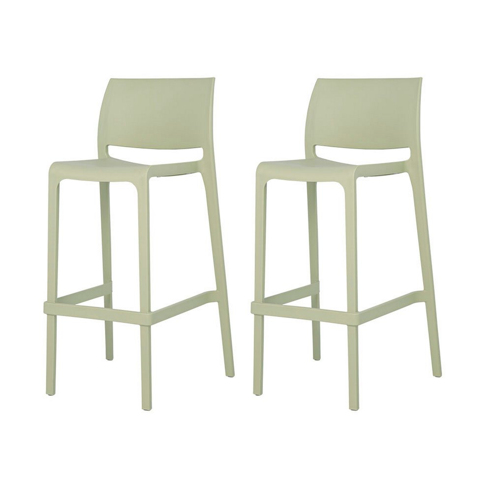 Set of Two 30" Taupe Heavy Duty Plastic Low Back Outdoor Bar Height Chairs