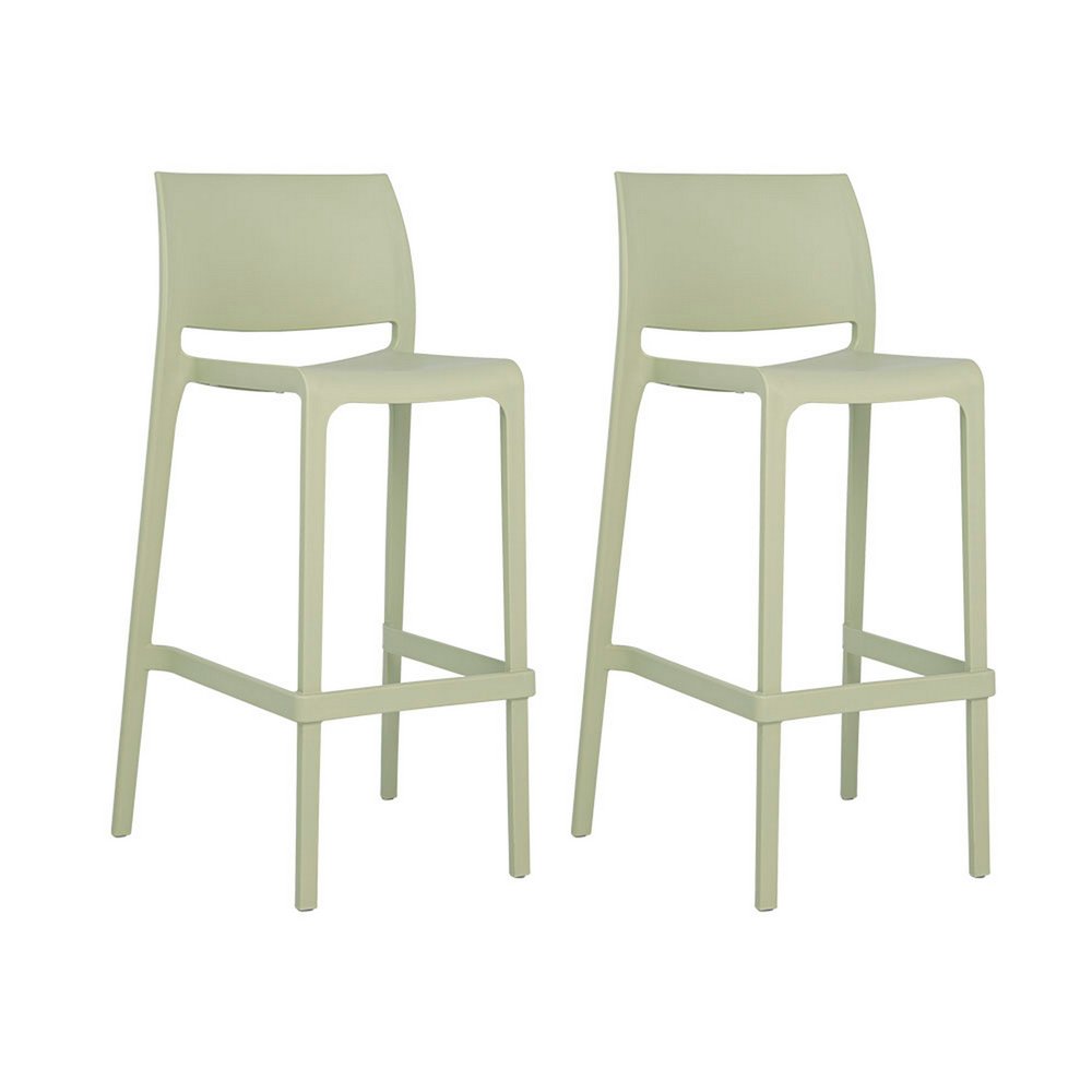 Set of Two 30" Taupe Heavy Duty Plastic Low Back Outdoor Bar Height Chairs