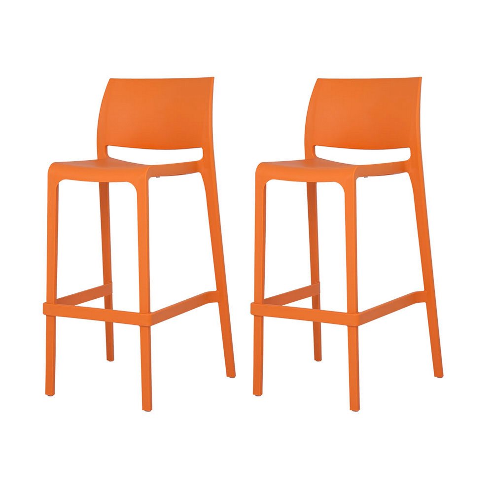 Set of Two 30" Taupe Heavy Duty Plastic Low Back Outdoor Bar Height Chairs