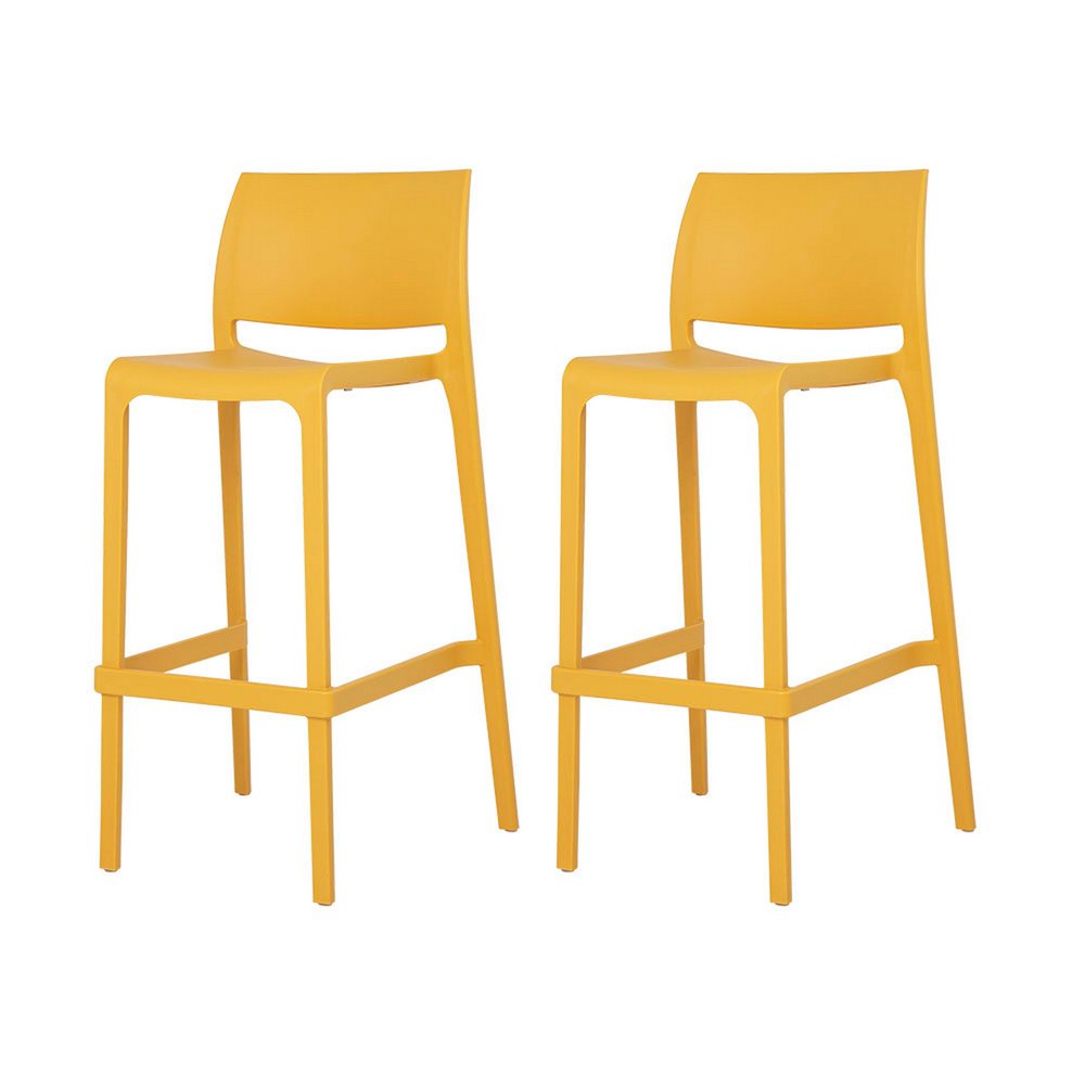 Set of Two 30" Taupe Heavy Duty Plastic Low Back Outdoor Bar Height Chairs