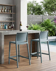 Set of Two 26" Baby Blue Heavy Duty Plastic Low Back Outdoor Counter Height Bar Chairs
