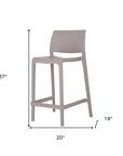 Set of Two 26" Taupe Heavy Duty Plastic Low Back Outdoor Counter Height Bar Chairs