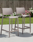 Set of Two 26" Taupe Heavy Duty Plastic Low Back Outdoor Counter Height Bar Chairs