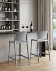Set of Two 26" Taupe Heavy Duty Plastic Low Back Outdoor Counter Height Bar Chairs