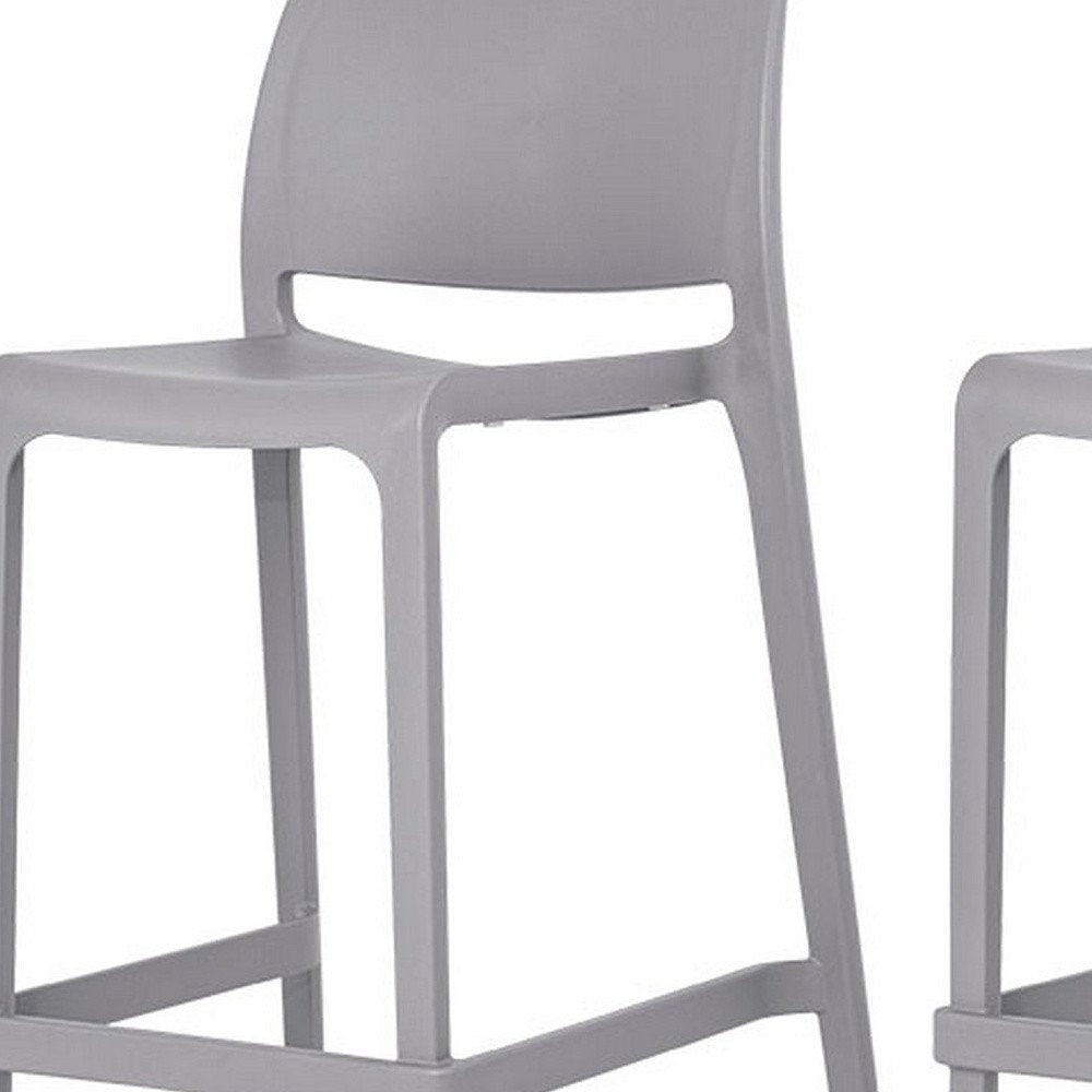 Set of Two 26" Taupe Heavy Duty Plastic Low Back Outdoor Counter Height Bar Chairs
