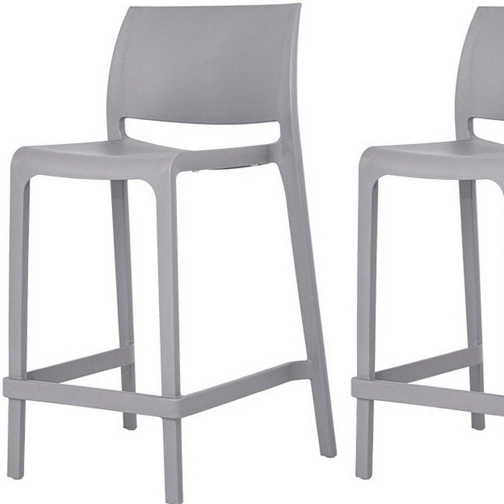 Set of Two 26" Taupe Heavy Duty Plastic Low Back Outdoor Counter Height Bar Chairs