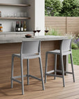 Set of Two 26" Taupe Heavy Duty Plastic Low Back Outdoor Counter Height Bar Chairs