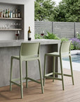 Set of Two 26" Taupe Heavy Duty Plastic Low Back Outdoor Counter Height Bar Chairs