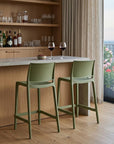 Set of Two 26" Taupe Heavy Duty Plastic Low Back Outdoor Counter Height Bar Chairs