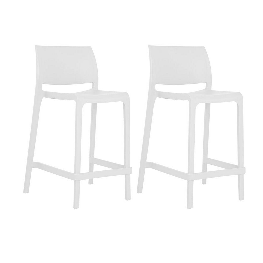 Set of Two 26" Taupe Heavy Duty Plastic Low Back Outdoor Counter Height Bar Chairs